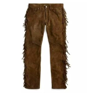 Western Suede Leather Cowboy Pants with Fringe